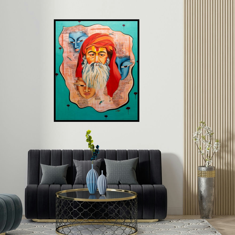 'Devotation' painting by Deepali Mundra shown on a wall in a furnished room.