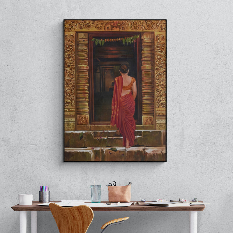 In-situ view of Kamal Rao's 'Devotee (Woman and Nandi)' painting in a room