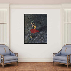 'Devotee 2' painting by Durshit Bhaskar shown on a wall in a furnished room.