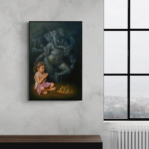 In-situ view of Gopal Sharma's 'Devotee' painting in a room