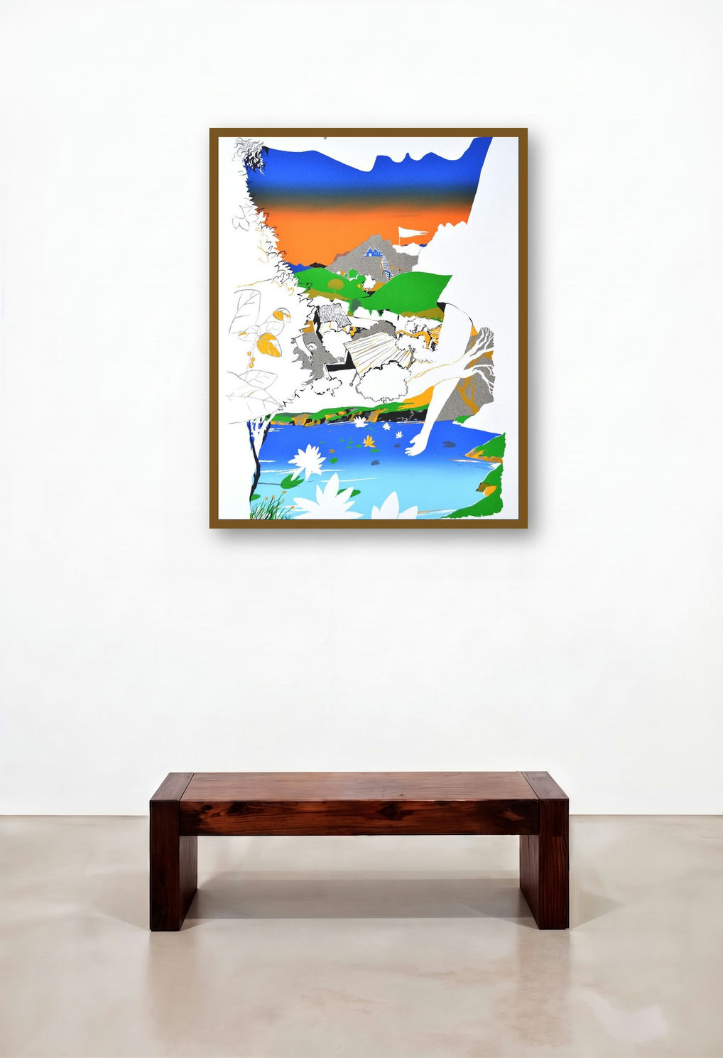 Devotion 1 (Riverside Village) by artist Nabibakhsh Mansoori displayed in a Contemporary Luxury Bedroom