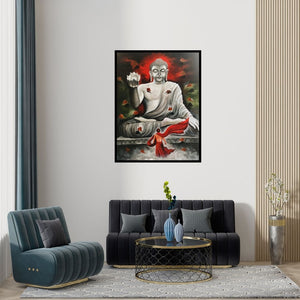 Preview of 'Devotion Of Buddha' Painting by Arjun Das shown on a wall in a furnished room.