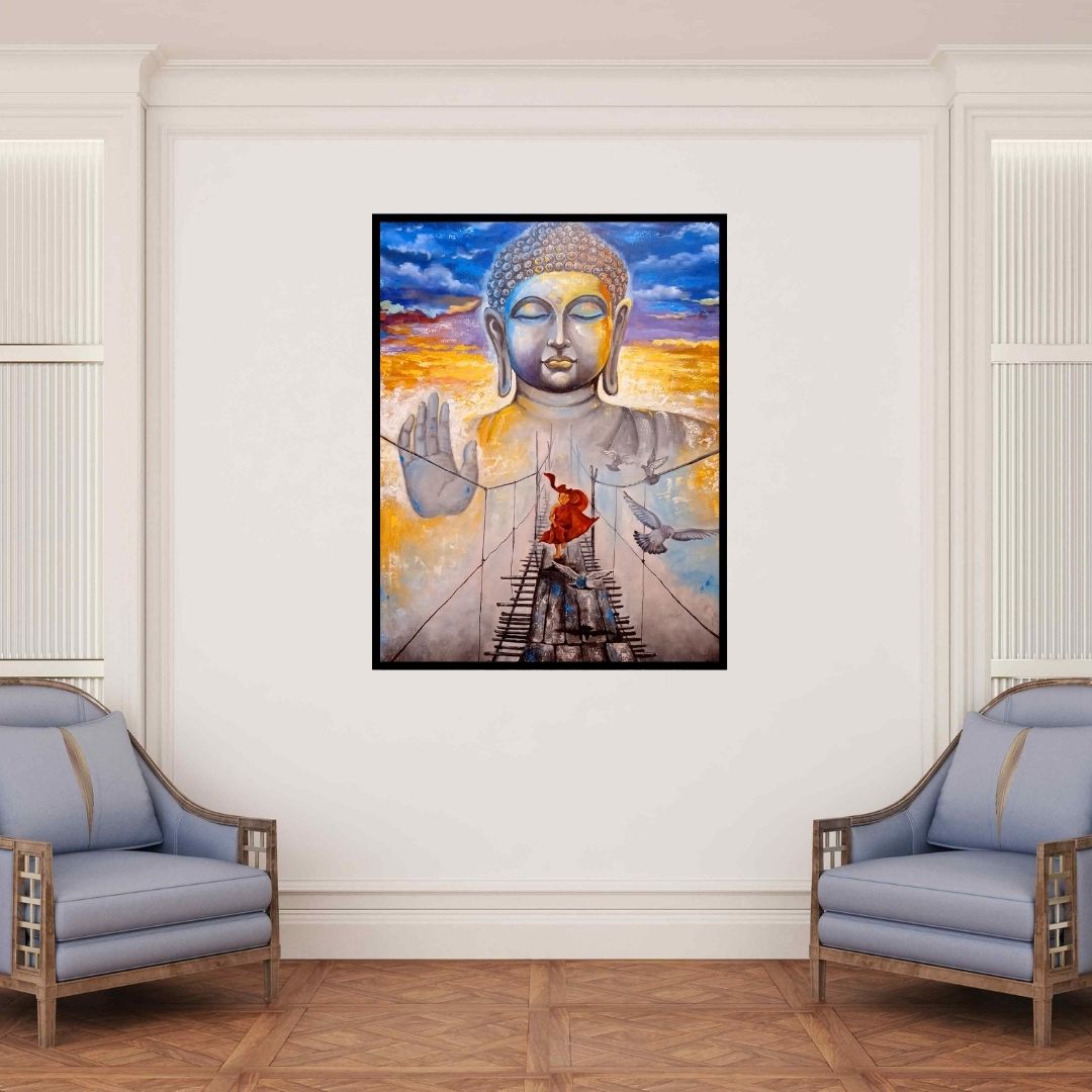 In-situ view of Arjun Das's 'Devotion Of Buddha 11 (Seeking Wisdom)' painting in a room