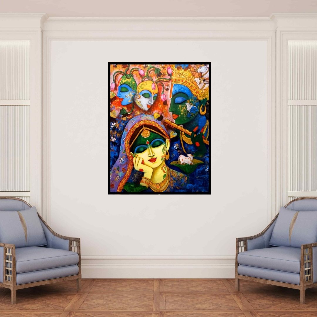 In-situ view of Arjun Das's 'Devotion Of Krishna 17' painting in a room