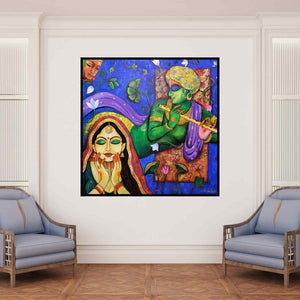 In-situ view of Arjun Das's 'Devotion Of Krishna 20 (Divine Melody)' painting in a room