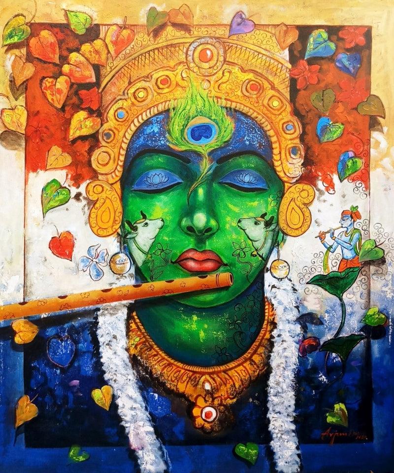 Religious acrylic painting titled 'Devotion Of Tune', 42x36 inches, by artist Arjun Das on Canvas