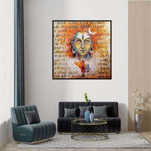 Preview of 'Devotion Of Shiva (Seeking Shiva)' Painting by Arjun Das shown on a wall in a furnished room.