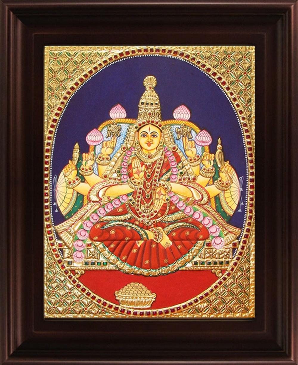 Religious tanjore traditional art titled 'Dhana Lakshmi Tanjore Painting 3', 24x18 inches, by artist Myangadi Tanjore on Plywood