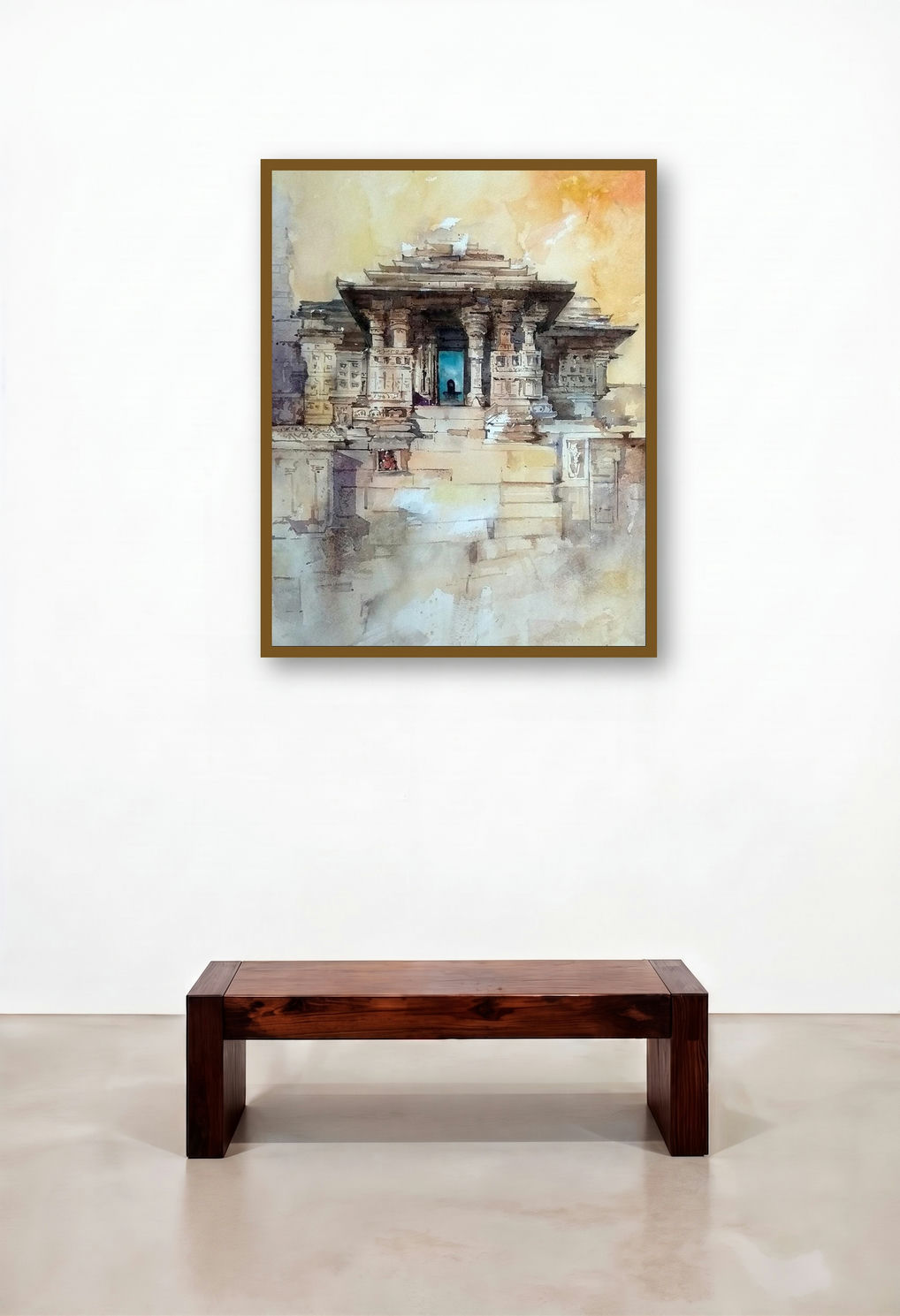 Dharasur Temple (Serenity Amidst the Peaks) by artist Milind Bhanji displayed in a Transitional Home Office