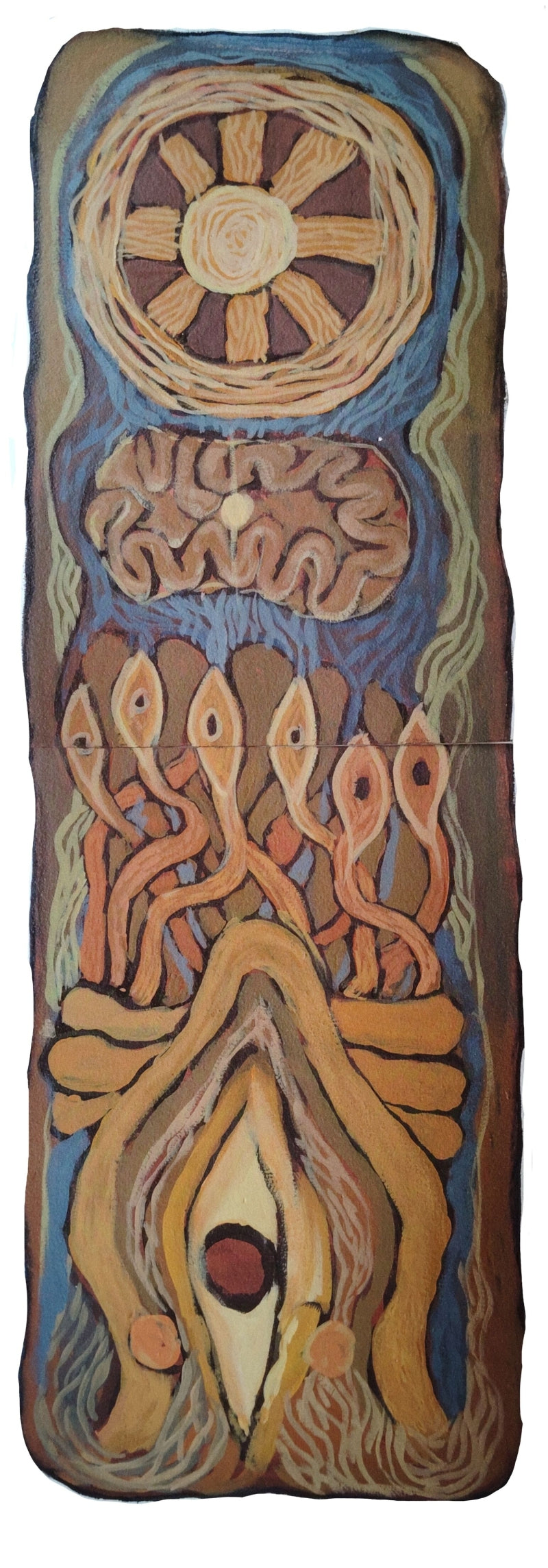 'Dharman Prati Yatra Eye' religious acrylic painting by artist Shyam Koli, 33x17 inch, on handmade paper