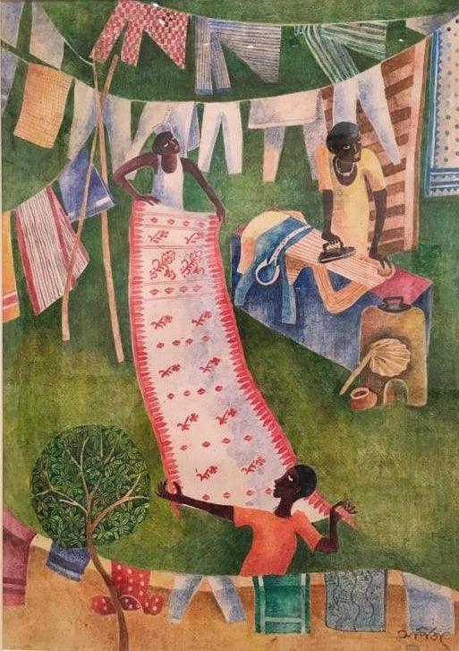 Figurative watercolor painting titled 'Dhobi', 30x20 inches, by artist Arpita Basu on Paper