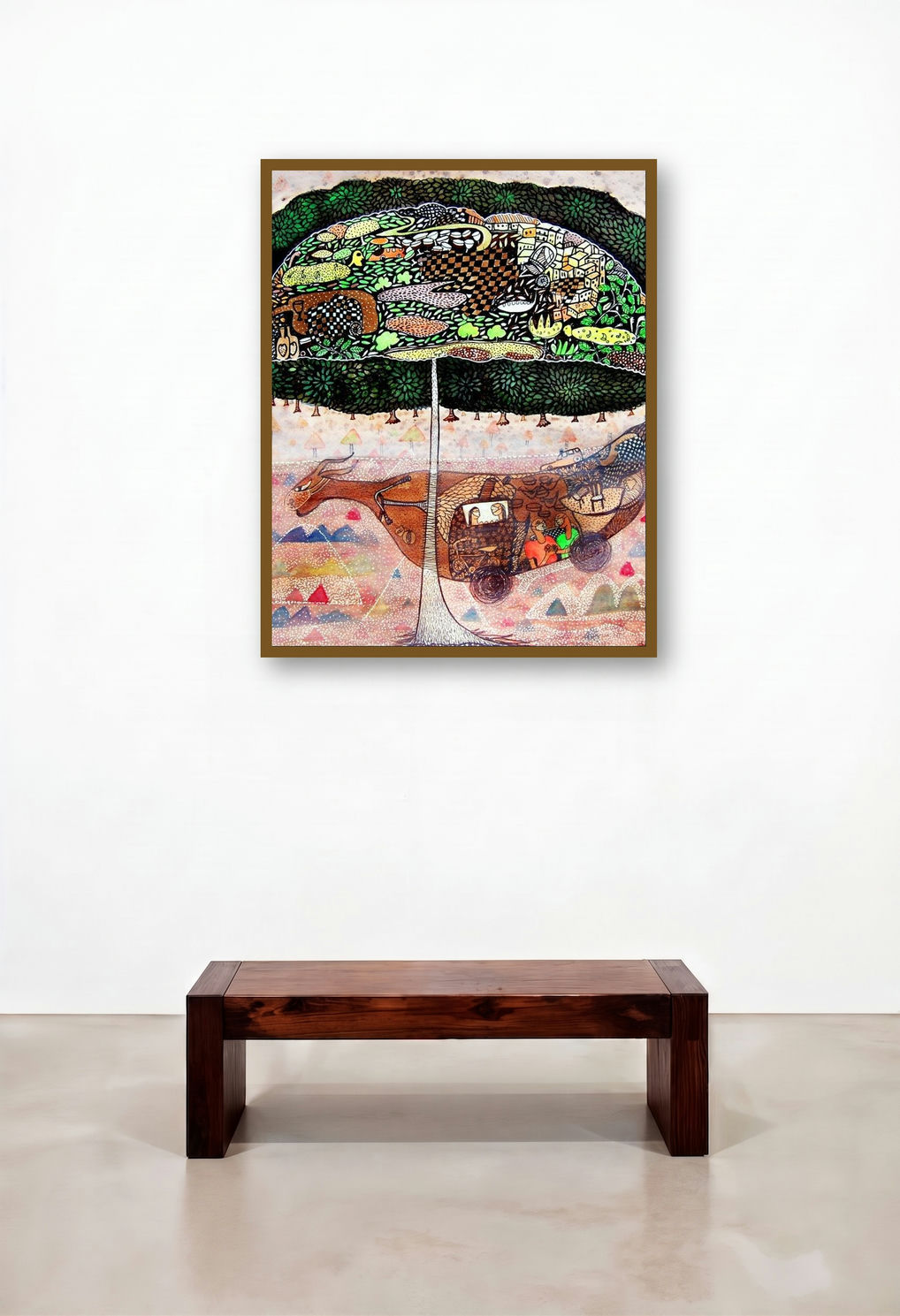 Dialogue With Nature 7 (The Interconnected World) by artist Poonam Kishor displayed in a Boutique Hotel Style Bedroom