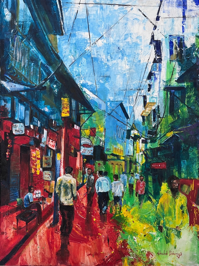 Dilli 6' cityscape acrylic painting by artist ABishek Deheria, 40x30 inch, on canvas
