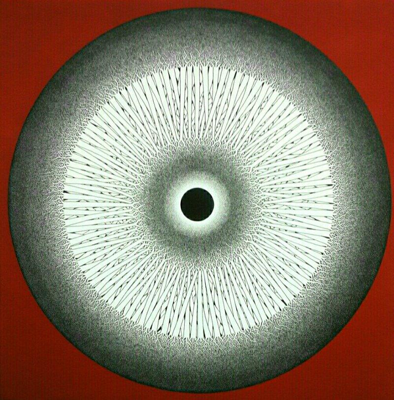 Abstract ink drawing titled 'Dine Eye 16 II', 36x36 inches, by artist Prakash Ghadge on Canvas