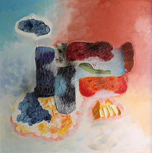 Distant Eco One (Interlocking Forms) by Ranga Naidu, Original Canvas Abstract Painting on Canvas, Medium Square Wall Art