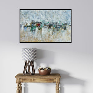 In-situ view of M Singh's 'Distant View' painting in a room