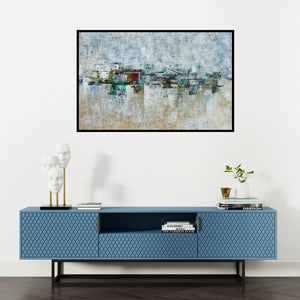 Preview of 'Distant View' Painting by M Singh shown on a wall in a furnished room.