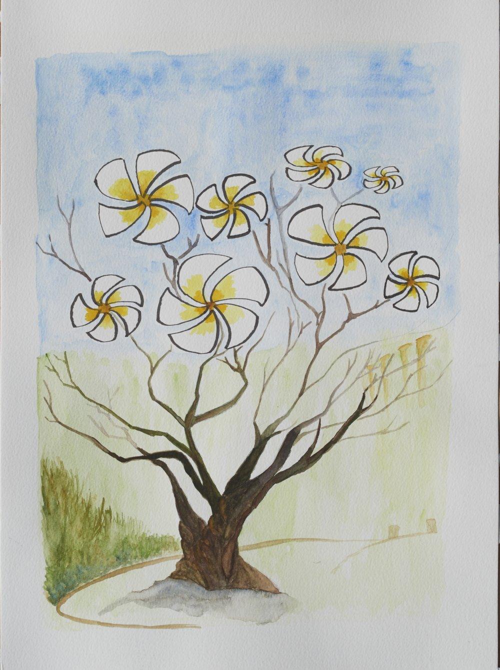 Nature watercolor artcontent titled 'Distinctive Flowering', 12x17 inches, by artist Srinivasan R on paper