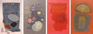 Abstract mixed media painting titled 'Distortion 7', 10x40 inches, by artist Bhuneshwar Azaad on Canvas