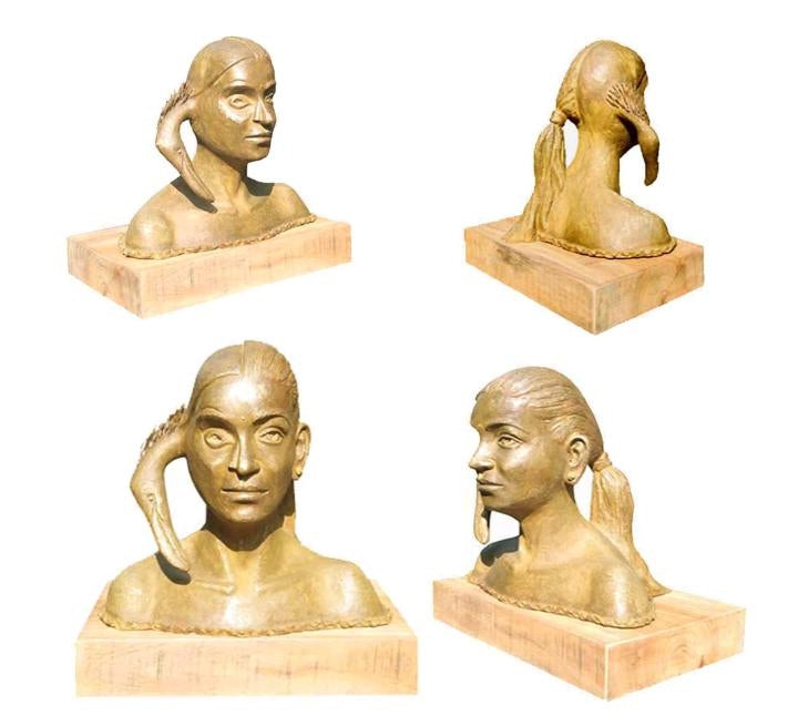 The Divine Beauty' portrait Bronze sculpture by artist Sukanta Chowdhury, 12x16 inch, on bronze
