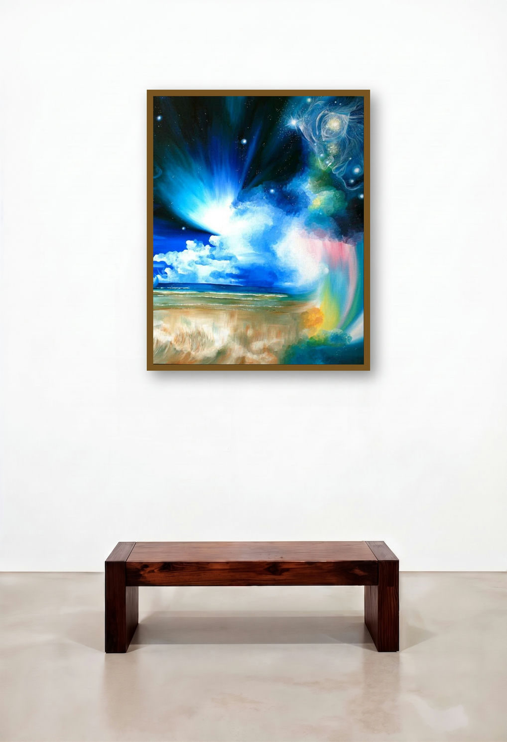 Divine Creation I by artist Drishti Vohra displayed in a Rustic Library