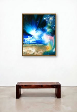 Divine Creation I by artist Drishti Vohra displayed in a Rustic Library