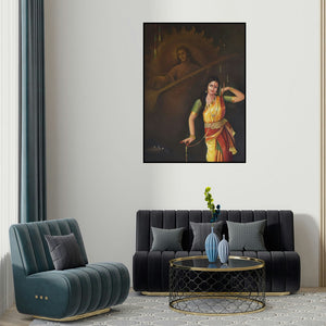 Durshit Bhaskar's 'The Divine Dance' painting visualized above a sofa in a contemporary room.