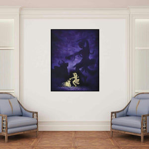 'The Divine Dance (Shiva and Nandi's Shadow)' painting by Durshit Bhaskar shown on a wall in a furnished room.