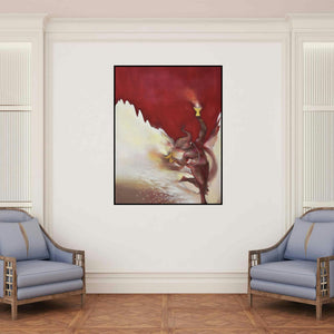 'Divine Dance (Gateway to the Divine)' painting by Durshit Bhaskar shown on a wall in a furnished room.