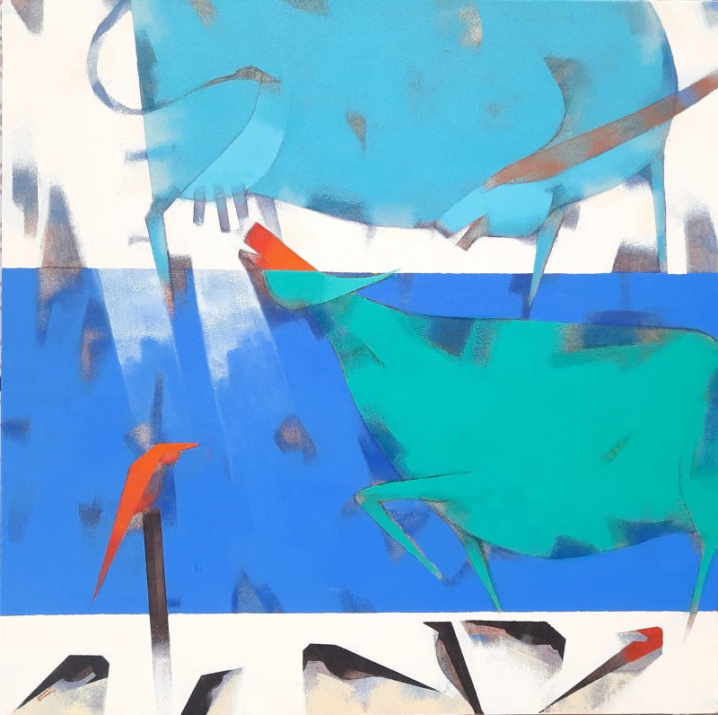 'Divine Energy With Nature 1' abstract acrylic painting by artist Vikrant Bothare, 24x24 inch, on canvas