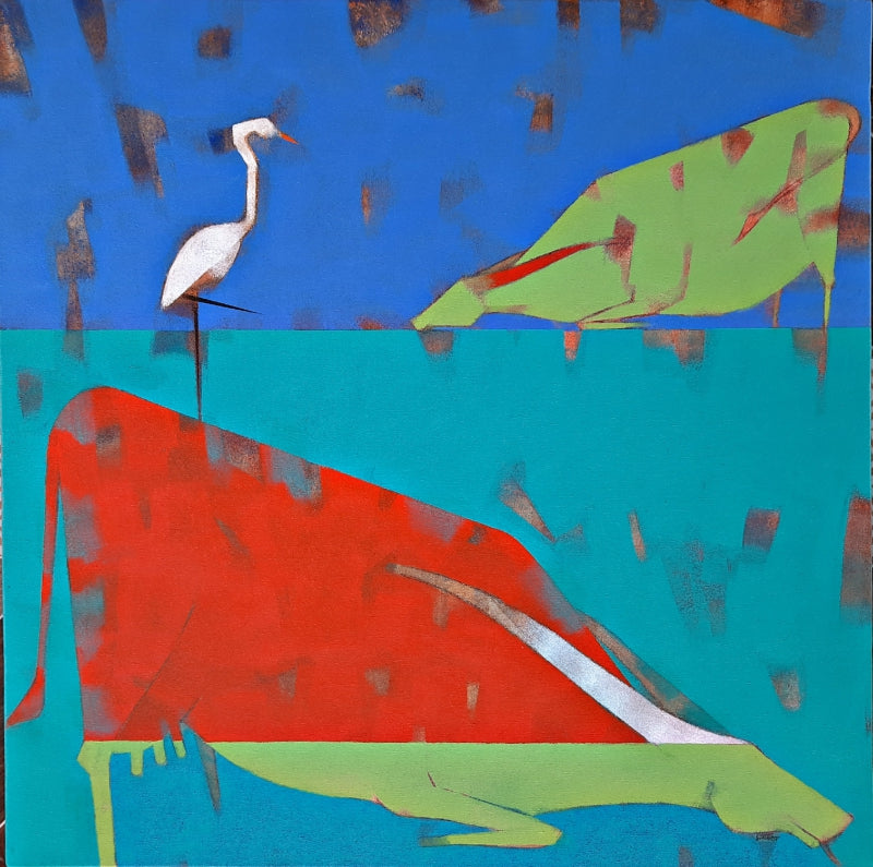 'Divine Energy With Nature 2' abstract acrylic painting by artist Vikrant Bothare, 24x24 inch, on canvas