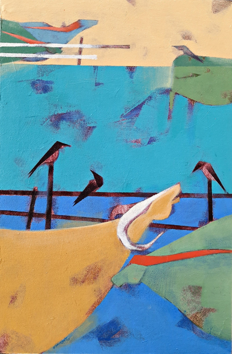 'Divine Energy With Nature 3' abstract acrylic painting by artist Vikrant Bothare, 18x12 inch, on canvas