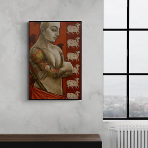 In-situ view of Sukanta Das's 'Divine Flute' painting in a room