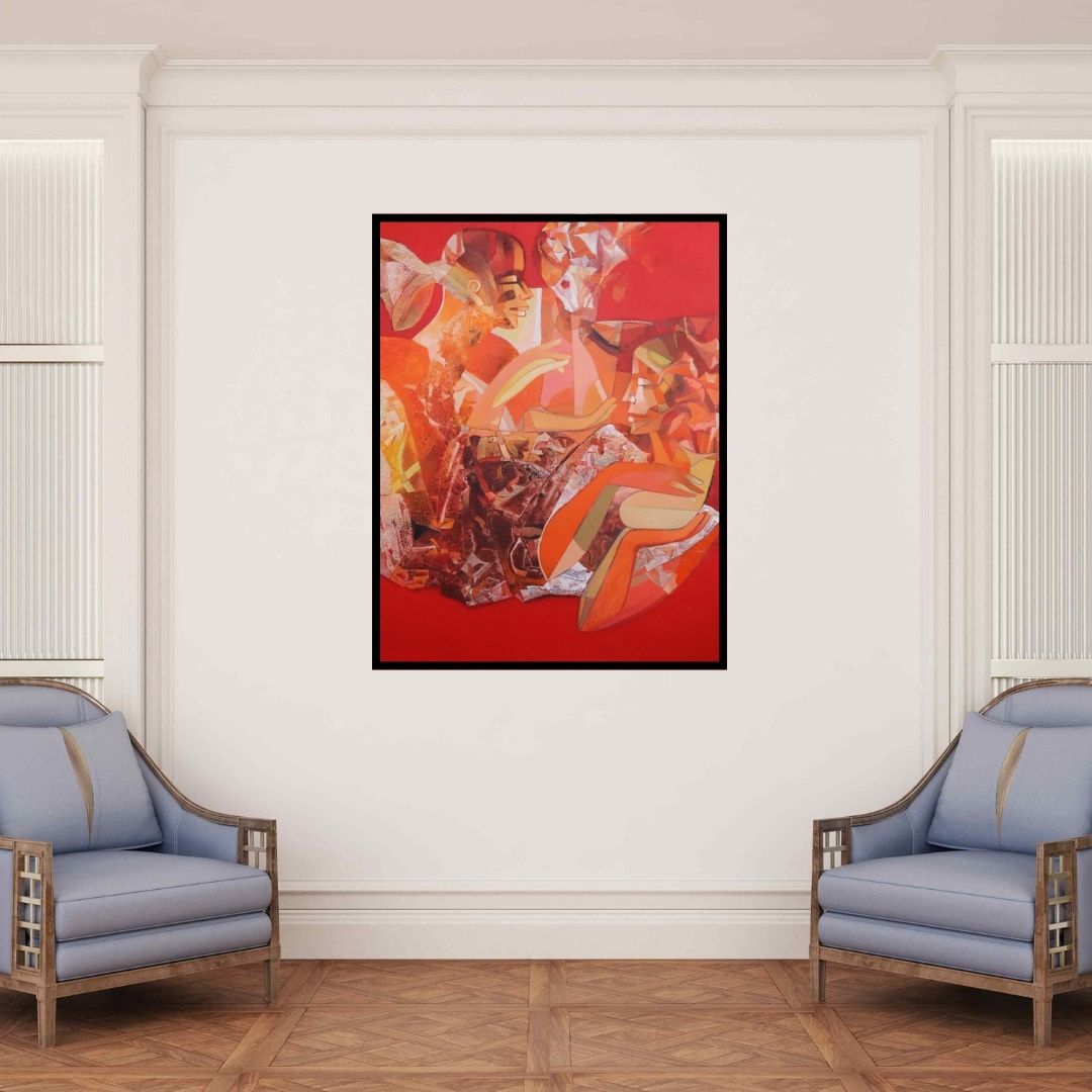 In-situ view of Braj Mohan Arya's 'Divine Interaction 2 (Divine Interaction II)' painting in a room