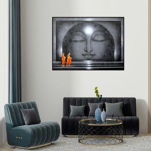 Pradeesh K's 'Divine Light 1' painting visualized above a sofa in a contemporary room.