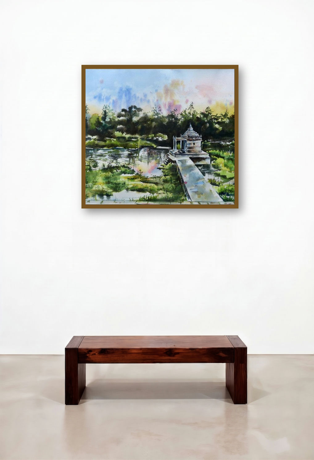 Divine Nature (Serene Sanctuary) by artist Lasya Upadhyaya displayed in a Minimalist Foyer