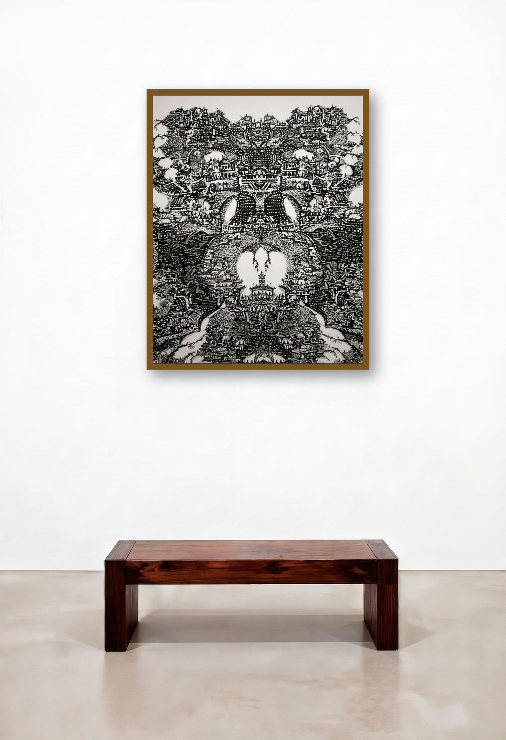 Divine Residency (Symmetrical Cityscape Drawing) by artist Kusum Lata Sharma displayed in a Designer Lounge