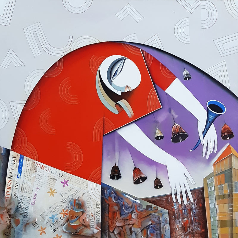 In-situ view of Pradip Sarkar's 'Divine Tunes 7 (Harmonious Tapestry**)' painting in a room