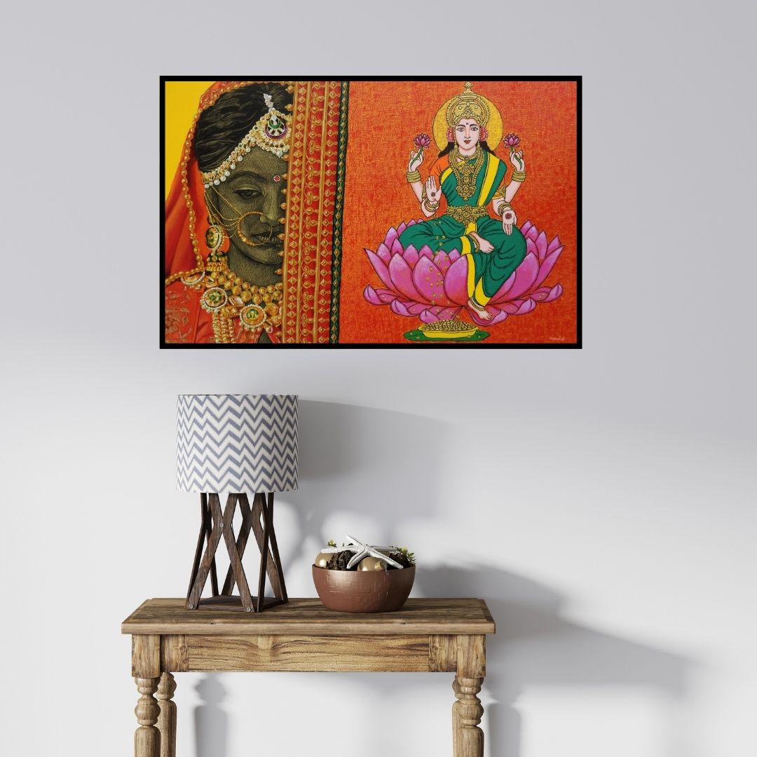 In-situ view of Deepali S's 'The Divine Within (Lakshmi Prosperity and Beauty)' painting in a room