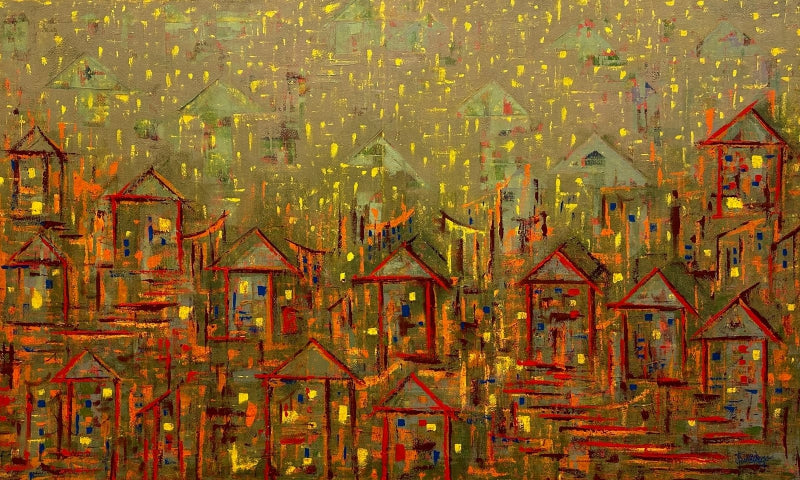 Diyaree' abstract oil painting by artist Karishma Wadhwa, 36x60 inch, on linen