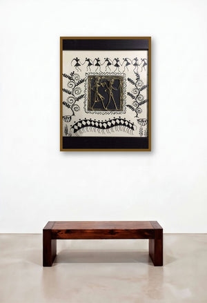 Dokra Art 1 (Rhythm of Unity) by artist Pradeep Swain displayed in a Industrial Living Room