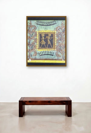 Dokra Art 11 (Tribal Rhythm) by artist Pradeep Swain displayed in a Minimalist Living Room