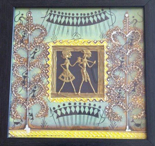 Folk Art tribal painting titled 'Dokra Art 11', 10x10 inches, by artist Pradeep Swain on Canvas