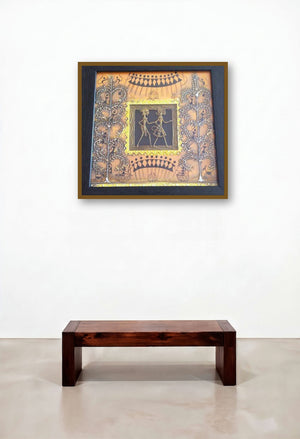 Dokra Art 12 (Echoes of the Forest) by artist Pradeep Swain displayed in a Eclectic Hallway
