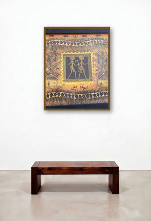 Dokra Art 13 (Spirit of the Tribes) by artist Pradeep Swain displayed in a Contemporary Luxury Reception Area