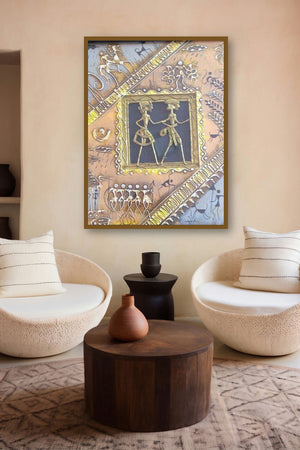 Dokra Art 15 (Echoes of the Ancestors) by artist Pradeep Swain displayed in a Museum Style gallery