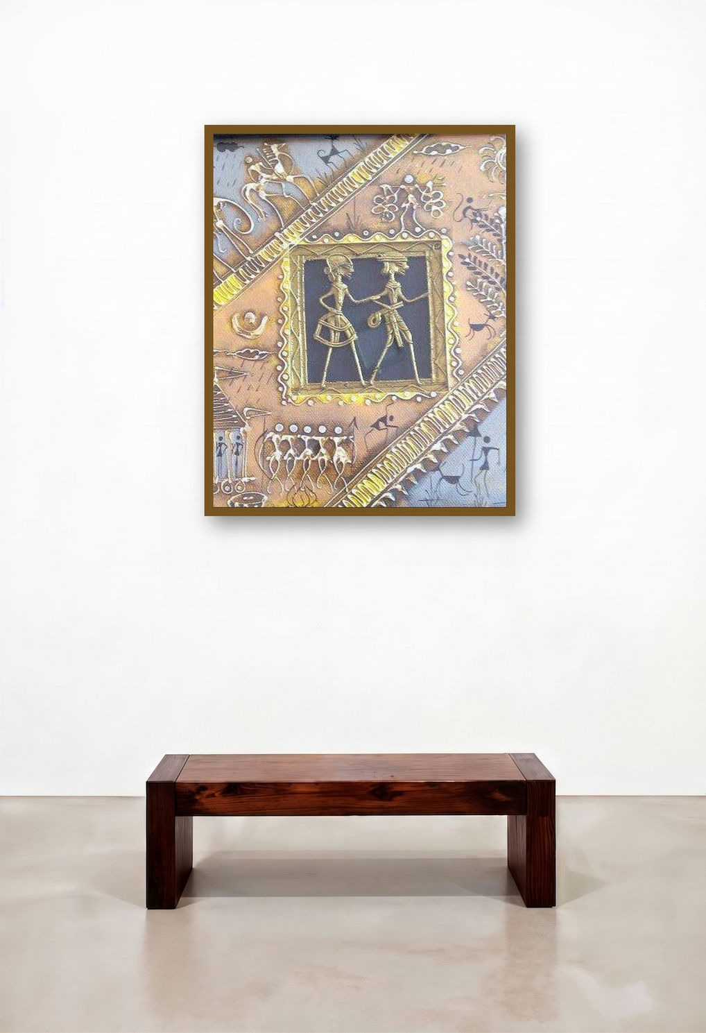 Dokra Art 15 (Echoes of the Ancestors) by artist Pradeep Swain displayed in a Designer Home Office
