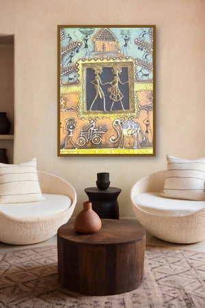 Dokra Art 16 (Tribal Art Painting) by artist Pradeep Swain displayed in a Designer gallery