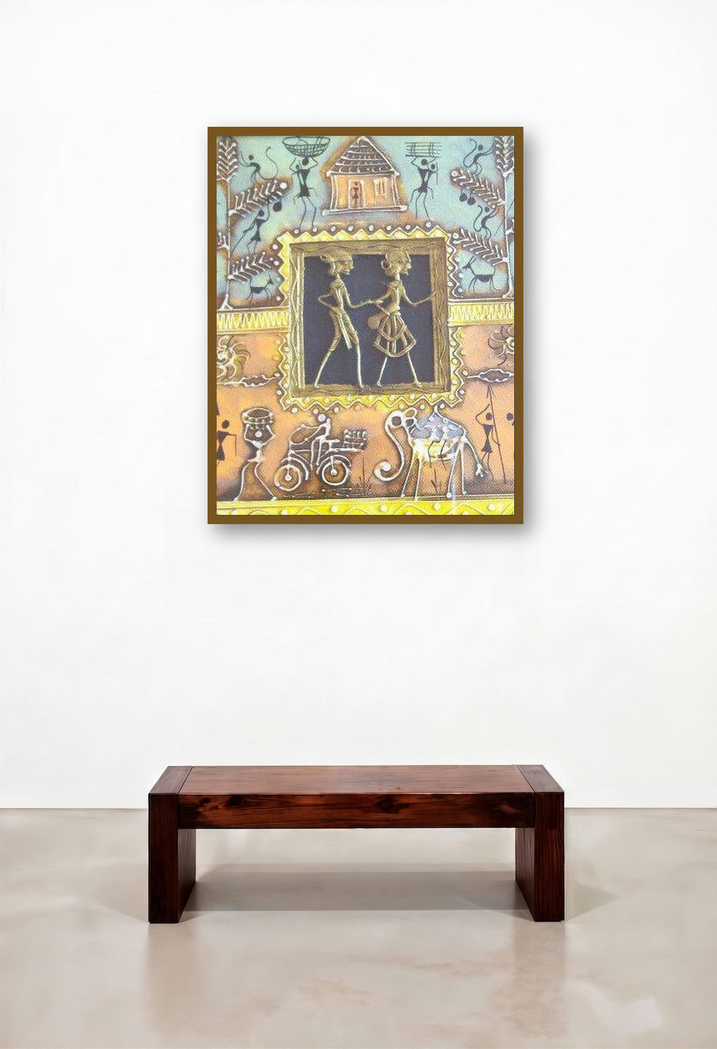 Dokra Art 16 (Tribal Art Painting) by artist Pradeep Swain displayed in a Transitional Hotel Suite