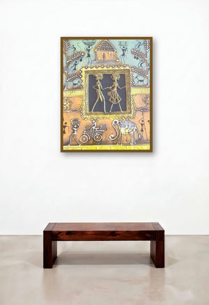Dokra Art 16 (Tribal Art Painting) by artist Pradeep Swain displayed in a Transitional Hotel Suite
